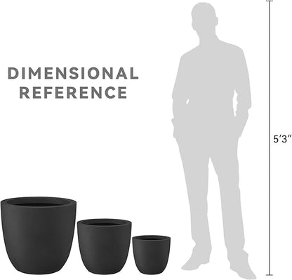 Kante 18",14",10" Dia Concrete Round Planters (Set of 3), Outdoor Indoor Large Planter Pots with Drainage Hole and Rubber Plug for Home Patio Garden, Black