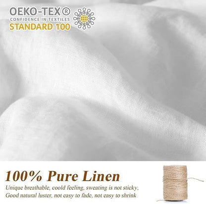 Simple&Opulence 100% Linen Duvet Cover Set, 3 PCS Natural French Flax White Duvet Cover Queen Size, Breathable Soft Comfy Linen Bedding Comforter Cover with 2 Pillowcases(White, 88"x92")