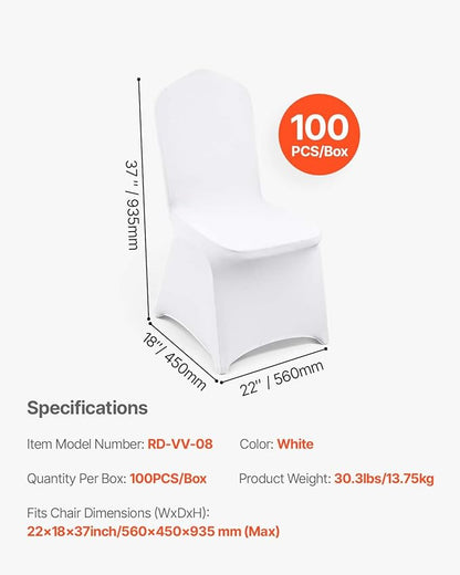 VEVOR 100 Pcs White Chair Covers Polyester Spandex Chair Cover Stretch Slipcovers for Wedding Party Dining Banquet Flat-Front Chair Covers