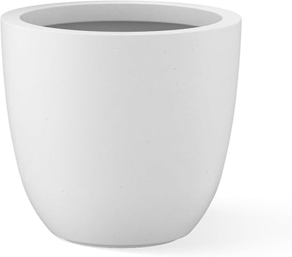 Kante 10 Inch Dia Round Concrete Planter, Indoor Outdoor Large Plant Pot with Drainage Hole and Rubber Plug for Home Patio Garden, Pure White