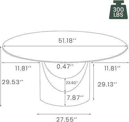 POVISON Round Dining Table for 4, 51" Glossy White Sintered Stone Top Dining Table with Grey Carbon Steel Pedestal, Modern Dining Room Table for Kitchen, Living Room (Table Only)