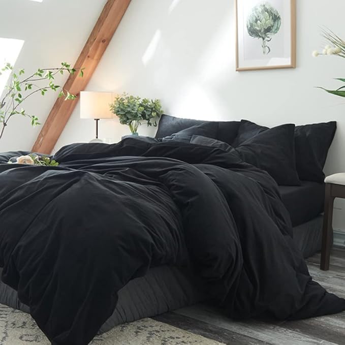 CLOTHKNOW Black Twin/Twin XL Comforter Set 3Pcs All Black Bedding Comforter Sets Soft Comforter Boys Men Comforter Sets