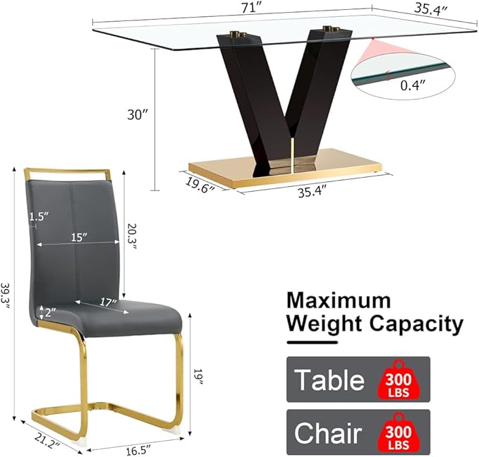 Glass Dining Table Set for 8, Modern Dining Table Set for 8, 71" Dining Tables and Chair Set for 8, Dining Room Table Set for 8