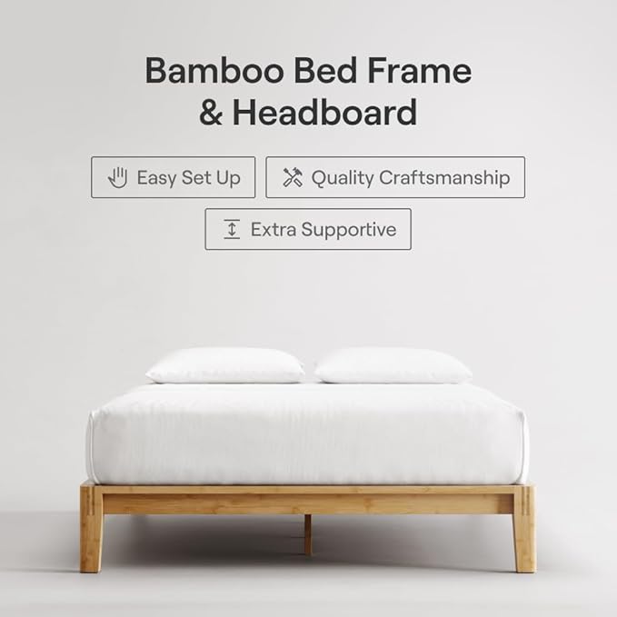 Nectar Bamboo Platform Bed Frame - Twin XL - Natural - Floating Center Support Legs - 12” Height - Tool Free Set Up - Contemporary and Durable - Sturdy Wooden Support Slats - Holds Up to 500 Pounds
