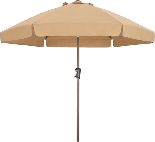 ABCCANOPY 7.5ft Scalloped Patio Umbrella, Outdoor Table Umbrella with Tilt and Crank, Fiberglass Ribs Deck Umbrella for Patio, Pool, Garden, Picnic (Khaki)
