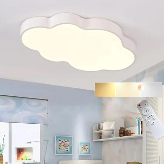 Modern Kids Room Ceiling Light,19in LED Light Fixture/with Remote Adjustable Lighting, Close-to-Ceiling Fixture for Bedroom, Kindergarten, Hallway, Balcony (White)