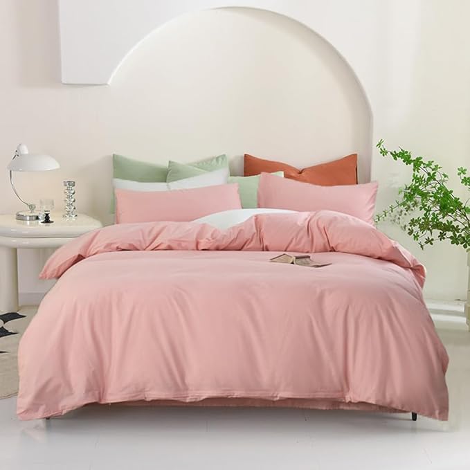 Pureant Bean Pink Comforter Sets Twin Size Women Girls Blush Pink Bed Comforter Solid Color Cotton Bedding Quilts Soft Plain Light Pink Twin Blanket Comforters Muave Breathable Comforter