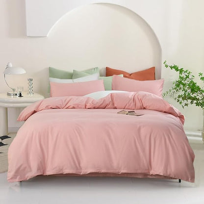 Pureant Bean Pink Comforter Sets Twin Size Women Girls Blush Pink Bed Comforter Solid Color Cotton Bedding Quilts Soft Plain Light Pink Twin Blanket Comforters Muave Breathable Comforter