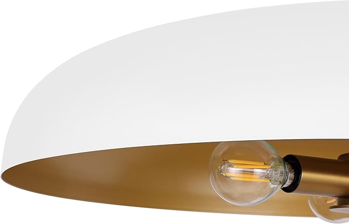 LamQee 20 Inch Oversized Large Pendant Lights, 3-Lights White and Gold Dome Chandelier, Mid Century Modern Metal Pendant Lighting Fixture Ceiling Hanging for Kitchen Island Dining Room Over Table Bar