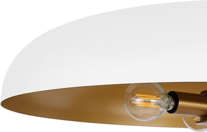 LamQee 20 Inch Oversized Large Pendant Lights, 3-Lights White and Gold Dome Chandelier, Mid Century Modern Metal Pendant Lighting Fixture Ceiling Hanging for Kitchen Island Dining Room Over Table Bar