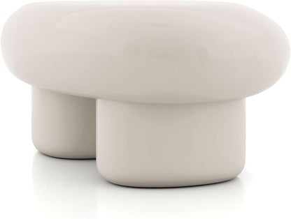 24/7 Shop at Home Kavren Modern 37-inch 3-Piece Oval Glossy Low Profile Coffee Table Set, Stone Shape Living Room Furniture for Small Space, Ivory