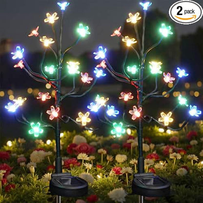 Solar Garden Lights Outdoor Waterproof,Solar Flowers for Outside Decorative,Solar Powered Fairy Outdoor Decorations for Yard,Patio,Lawn,Pathway Christmas Gardening Gifts Garden Decor 2 Pack