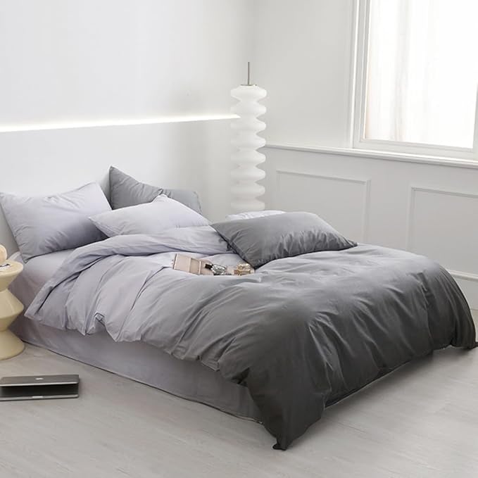CLOTHKNOW Gray White Full Size Comforter Sets Grey Gradient Bedding Gray Bed Full Gray 3Pcs Gray Full Gradient Gray