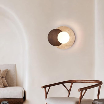 Marble Wall Lamp, Bathroom Vanity Light Fixtures, Wall Mount Lamp, Over Mirror, Stone Wall Sconces, Vintage Wall Light with Wood and Stone Shade, for Porch Workshop Kitchen Living Room