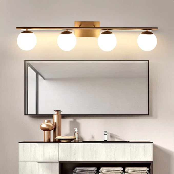 New Bathroom Vanity Light Fixtures 4 Lights Brushed Nickel Glass Shade Modern Wall Bar Sconce Over Mirror（(Exclude G9 Bulb)
