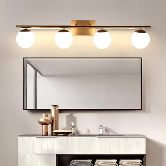 New Bathroom Vanity Light Fixtures 4 Lights Brushed Nickel Glass Shade Modern Wall Bar Sconce Over Mirror（(Exclude G9 Bulb)