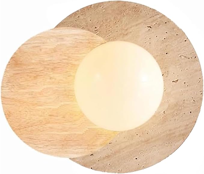 Marble Wall Lamp, Bathroom Vanity Light Fixtures, Wall Mount Lamp, Over Mirror, Stone Wall Sconces, Vintage Wall Light with Wood and Stone Shade, for Porch Workshop Kitchen Living Room