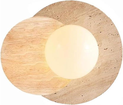 Marble Wall Lamp, Bathroom Vanity Light Fixtures, Wall Mount Lamp, Over Mirror, Stone Wall Sconces, Vintage Wall Light with Wood and Stone Shade, for Porch Workshop Kitchen Living Room