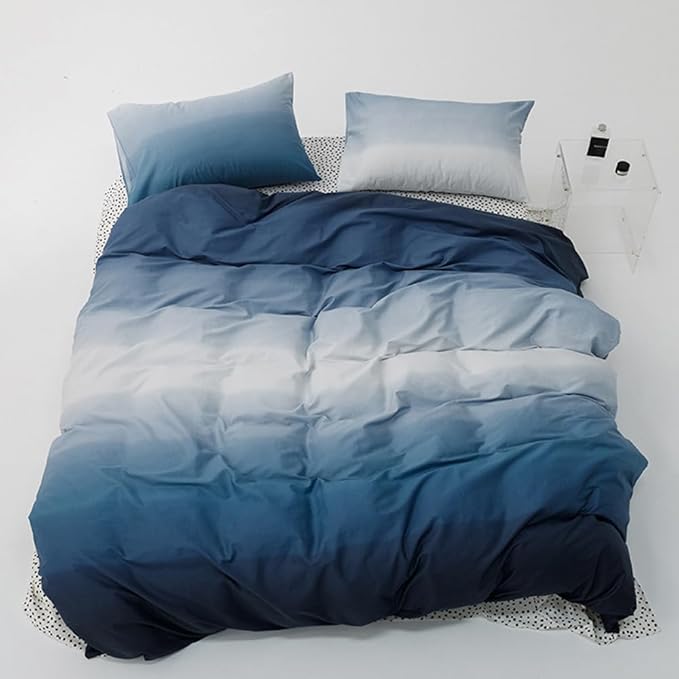 CLOTHKNOW Blue White Queen Comforter Set Gradient Blue Bedding Comforter Sets All Season Soft Ocean Blue Queen Comforter with 2 x Pillowcases