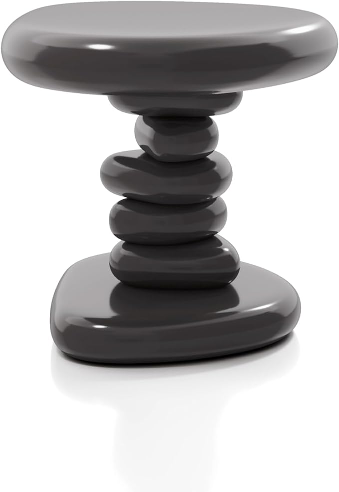 24/7 Shop at Home Kavren Modern 22-inch Oval Glossy Pedestal End Table, Stone Shape Living Room Furniture for Small Space, Dark Grey