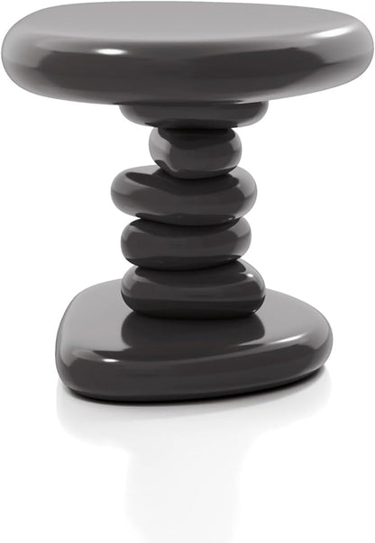 24/7 Shop at Home Kavren Modern 22-inch Oval Glossy Pedestal End Table, Stone Shape Living Room Furniture for Small Space, Dark Grey