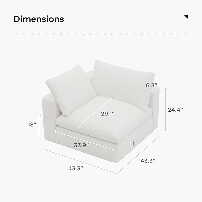 Acanva Oversized Modular Sectional Cloud Couch, Free Combination Minimalist Sofa with Shredded Latex Filled Cushion and Removable Slipcovers for Living Room, Apartments, Home Office, Corner Piece