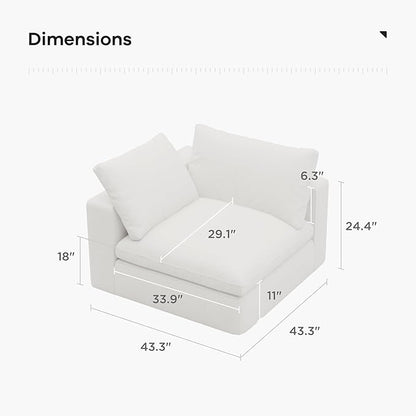 Acanva Oversized Modular Sectional Cloud Couch, Free Combination Minimalist Sofa with Shredded Latex Filled Cushion and Removable Slipcovers for Living Room, Apartments, Home Office, Corner Piece