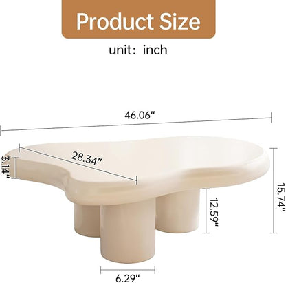 Cloud Coffee Table,Unique Wavy Design, Irregular Shape Living Room Coffee Table, White