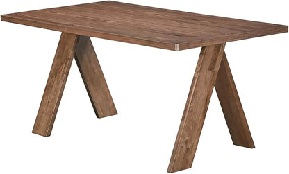 Acanva Farmhouse Rectangular Dining Table for 6 People, Modern Mid-Century Walnut Kitchen Dinner Tables Furniture, Walnut