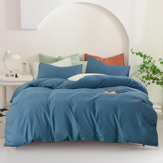 Pureant Blue Comforter Set King Size Dusty Blue Bedding Comforter Sets for Women Men Cotton Lake Blue King Comforter Soft Adults Grayish Comforter Sets Solid Color Quilt Breathable
