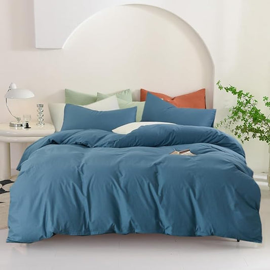 Pureant Blue Comforter Set Twin 3Pcs Dusty Blue Bedding Comforter Sets for Women Men Cotton Lake Blue Twin Comforter Soft Grayish Blue Twin Size Comforter Sets Solid Haze Blue Quilt Breathable