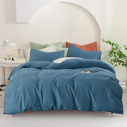 Pureant Blue Comforter Set Queen Dusty Blue Bedding Comforter Sets for Women Men Cotton Lake Blue Queen Comforter Soft Grayish Queen Size Comforter Sets Solid Color Quilt Breathable