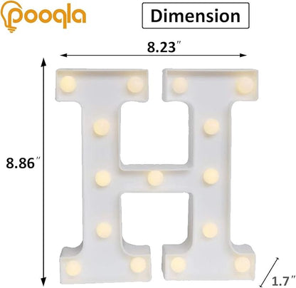 Pooqla LED Marquee Letter Lights, Warm White and Cool White Decorative Lighted Letters, Light Up Alphabet Letters for Boys Girls, Party, Wedding, Bar, Night Light, Birthday Decoration, Letter H