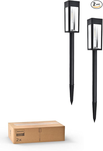 Philips 2 Packs Solar Pathway Lights Outdoor, Glass Metal Led Garden Landscape Lightings, 3000K Warm White, Waterproof for Decor Yard, Walkway, Patio, Driveway, Lawn