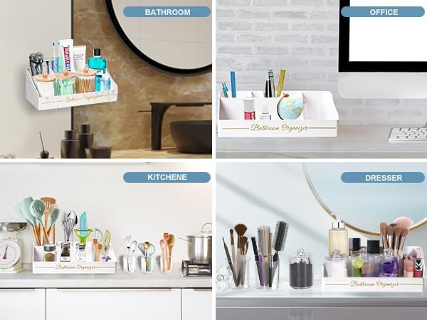 Toothbrush Holders, Toothbrush Holders for Bathroom with 6 Large Capacity Storage Slots & 3 Qtip Holders - Sturdy for Bathroom Counter Organizers and Storage Countertop - Marble White