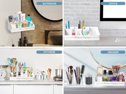 Toothbrush Holders, Toothbrush Holders for Bathroom with 6 Large Capacity Storage Slots & 3 Qtip Holders - Sturdy for Bathroom Counter Organizers and Storage Countertop - Marble White