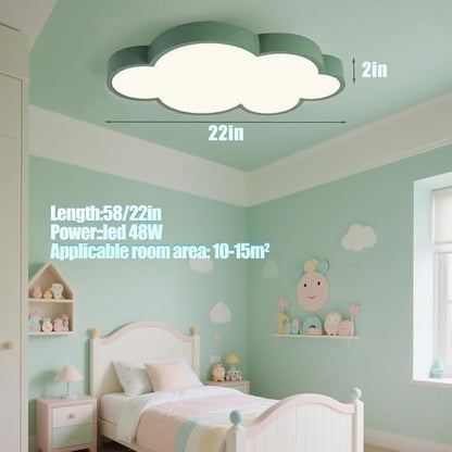 Kids Room Light Fixture/Cloud Shape LED Ceiling Light, 22 inch, 48W, Remote Control with 3 Colors & Dimming, Green Frame