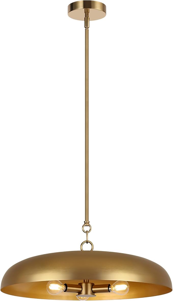 LamQee 20 Inch Oversized Large Pendant Lights, 3-Lights Brushed Gold Modern Dome Chandelier, Farmhouse Metal Pendant Lighting Fixture Ceiling Hanging for Kitchen Island, Dining Room Over Table, Bar