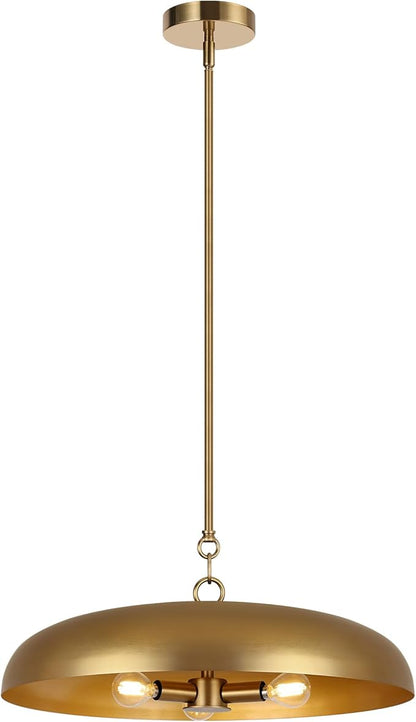 LamQee 20 Inch Oversized Large Pendant Lights, 3-Lights Brushed Gold Modern Dome Chandelier, Farmhouse Metal Pendant Lighting Fixture Ceiling Hanging for Kitchen Island, Dining Room Over Table, Bar