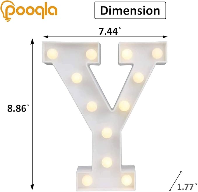 Pooqla LED Marquee Letter Lights, Warm White and Cool White Decorative Lighted Letters, Light Up Alphabet Letters for Boys Girls, Party, Wedding, Bar, Night Light, Birthday Decoration, Letter Y