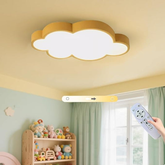 Cloud Shape Led Ceiling Light, 48Cm/19Inch, 36W, Yellow, with Remote Control 4 Color Temperatures,Adjustable Warm Light Eye Protection Bedroom Study/Kindergarten Ceiling Lights