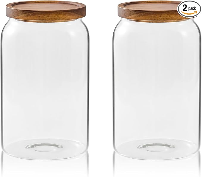 Sweejar Large Glass Candy Jars with Wooden Lids, 1 Gallon Glass Jar with Lid, Sugar/Flour Storage Containers, Big Glass Canisters with Airtight Lid, 2