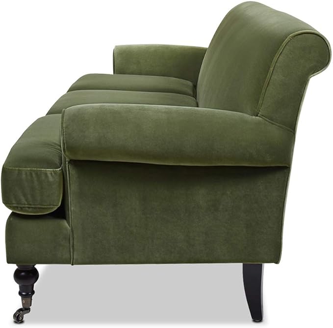 Jennifer Taylor Home Alana Lawson Recessed Arm Sofa Metal Casters, Olive Green Performance Velvet