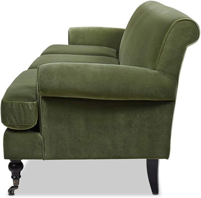 Jennifer Taylor Home Alana Lawson Recessed Arm Sofa Metal Casters, Olive Green Performance Velvet