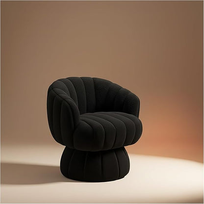 Vanity 360-Degree Swivel Accent Chair - Mid Century Modern Plush Round Makeup Chair, Relaxing Comfy Lounge Arm Chair, Idear for Living Room, Bedroom (Black, Sherpa Fleece)