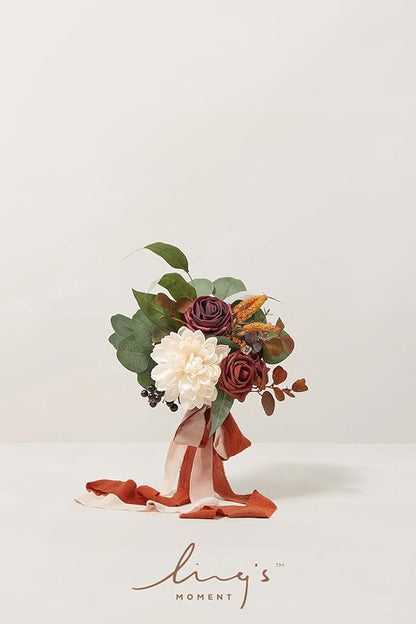 Ling's moment Artificial Flowers Terracotta Bridesmaid Bouquet, Fall Wedding Flowers Bouquets for Bridesmaids, 7 Inch Bridal Bouquets for Bridesmaids, Wedding Decor, Ceremony, Anniversary, etc