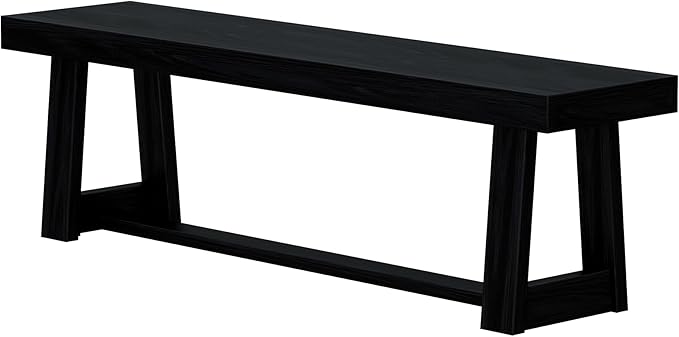 Plank+Beam 60 Inch Farmhouse Dining Bench, Solid Wood Entryway Bench, Wooden Outdoor Bench, Kitchen Dining Seat, Dining Room, Home Office, Living Room Furniture, Easy Assembly, Black Wirebrush