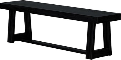 Plank+Beam 60 Inch Farmhouse Dining Bench, Solid Wood Entryway Bench, Wooden Outdoor Bench, Kitchen Dining Seat, Dining Room, Home Office, Living Room Furniture, Easy Assembly, Black Wirebrush