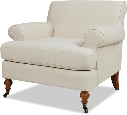 Jennifer Taylor Home Alana Lawson Accent Arm Chair Metal Casters, Light Beige Linen