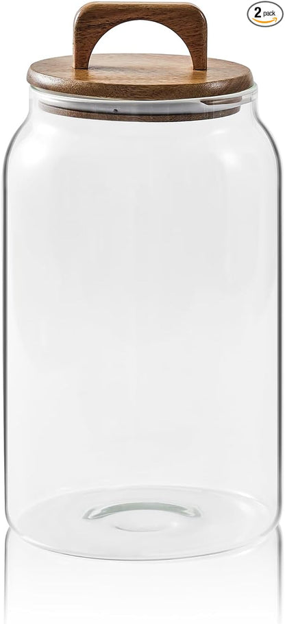 Sweejar Large Glass Candy Jar with Wooden Lid, 1 Gallon Glass Canister with Airtight Lid for Sugar/Flour Storage - 1 Pack